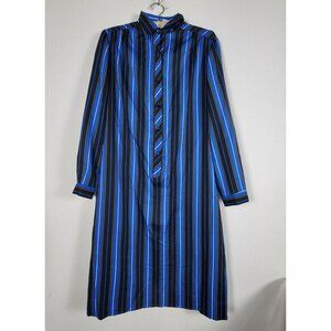 Vintage Bayard Sport Womens Striped Long Sleeve Midi Shirt Dress Size 10 Blue